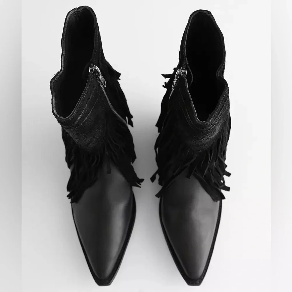 🆕 FREE PEOPLE | LAWLESS FRINGE WESTERN BOOT | BLACK | SIZE: 8 - Picture 4 of 13